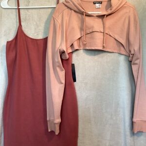 VENUS Blush and Rose Set RIBBED. CROPPED HOODIE. LARGE